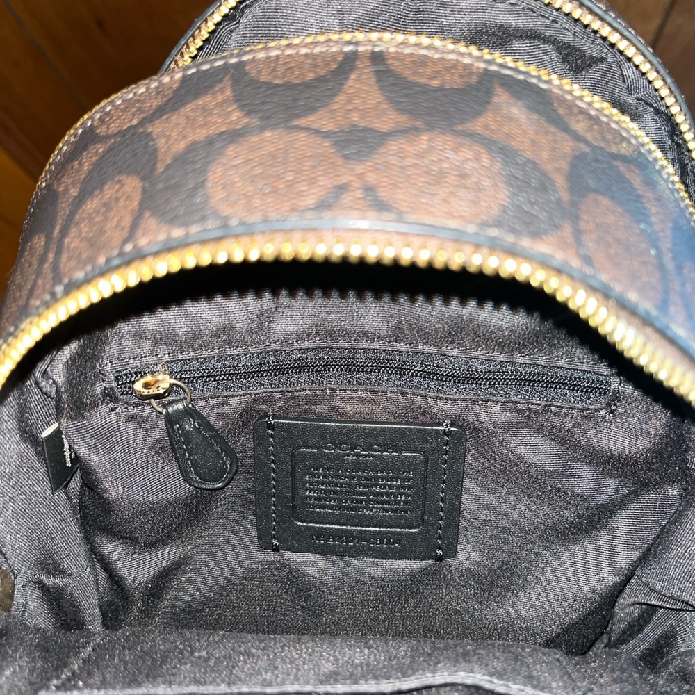 Coach Brown and Black Leather Backpack - Picture 6 of 8